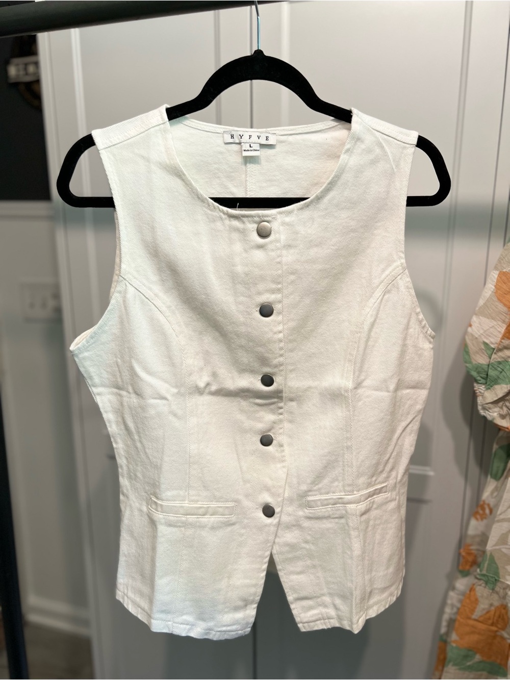 White Sleeveless Button Front Vest